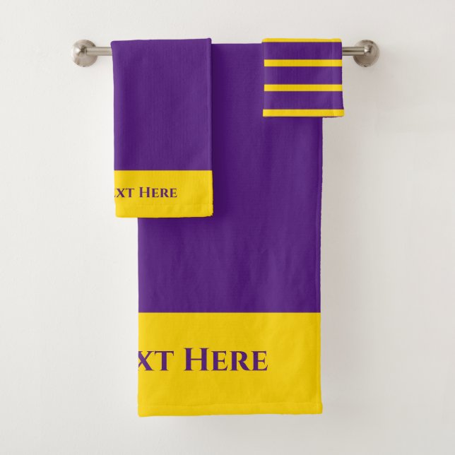 Monogram Personalised Purple Gold Yellow Striped  Bath Towel Set (Insitu)
