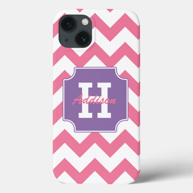 Monogram Personalised Purple Pink Chevron Case-Mate iPhone Case (Back)