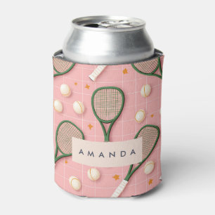 Monogram Personalised Retro Tennis Racket Pattern Can Cooler