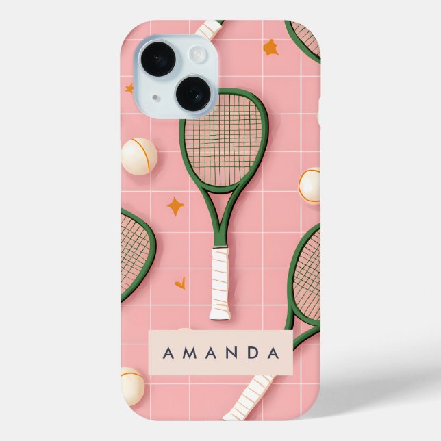 Monogram Personalised Retro Tennis Racket Pattern Case-Mate iPhone Case (Back)