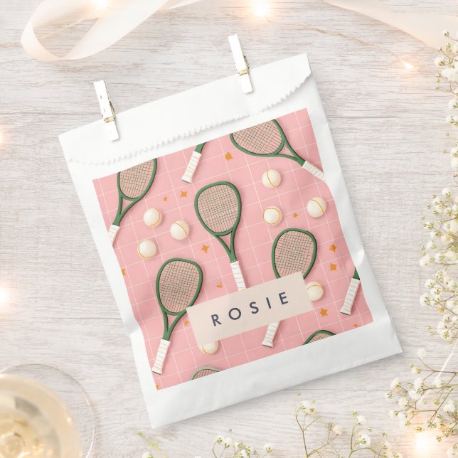 Monogram Personalised Retro Tennis Racket Pattern Favour Bags (Clipped)