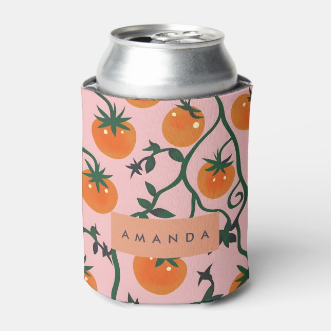 Monogram Personalised Retro Tomato Vine Pattern Can Cooler (Can Front)