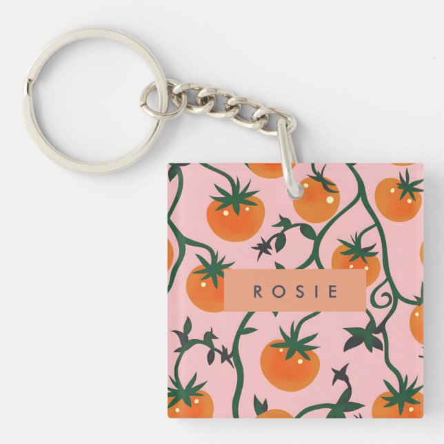 Monogram Personalised Retro Tomato Vine Pattern Key Ring (Front)