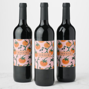 Monogram Personalised Retro Tomato Vine Pattern Wine Label
