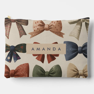 Monogram Personalised Retro Vintage Bow Pattern Accessory Pouch