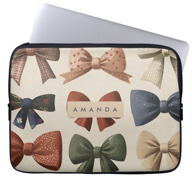 Monogram Personalised Retro Vintage Bow Pattern Laptop Sleeve (Front)