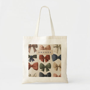Monogram Personalised Retro Vintage Bow Pattern Tote Bag