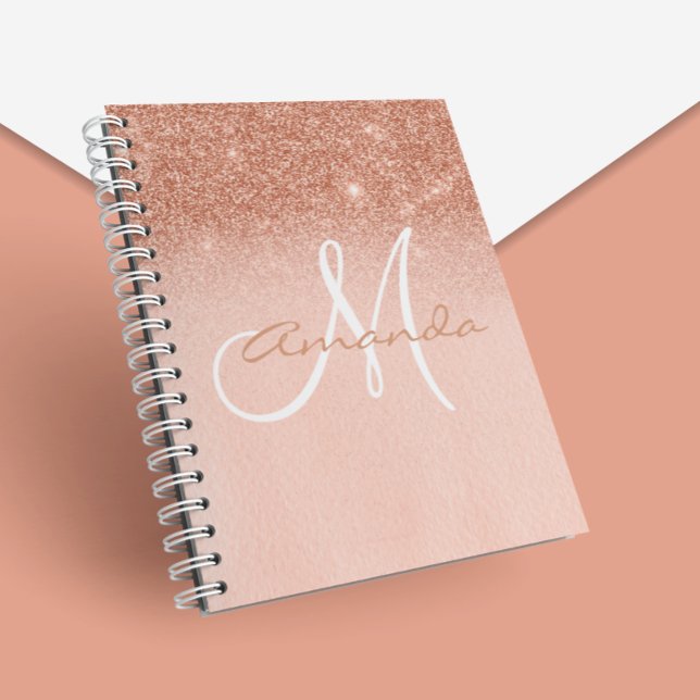 Monogram Personalised Rose Gold Ombre Gift Notebook (Creator Uploaded)