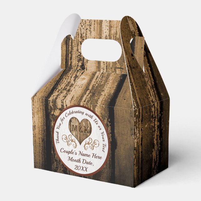 Monogram, Personalised Rustic Wedding Party Favour Favour Box (Front Side)