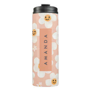 Monogram Personalised Smile Daisy Floral Pattern Thermal Tumbler