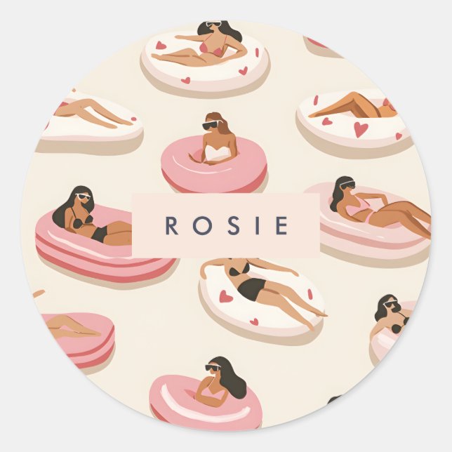 Monogram Personalised Summer Pool Float Pattern  Classic Round Sticker (Front)