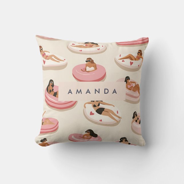 Monogram Personalised Summer Pool Float Pattern  Cushion (Front)