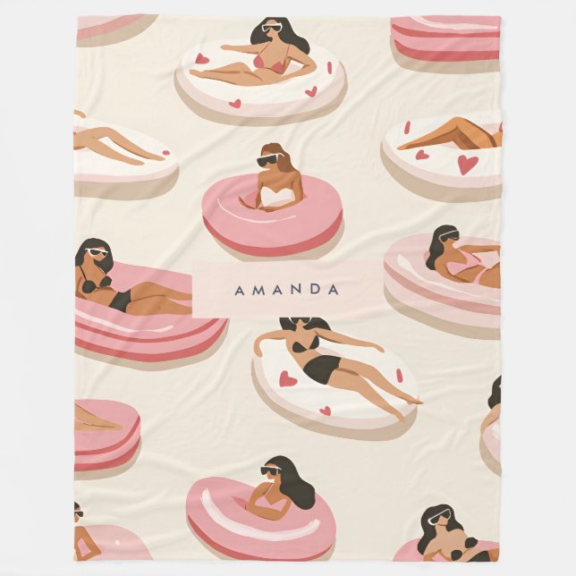 Monogram Personalised Summer Pool Float Pattern  Fleece Blanket (Front)