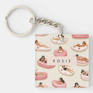 Monogram Personalised Summer Pool Float Pattern  Key Ring