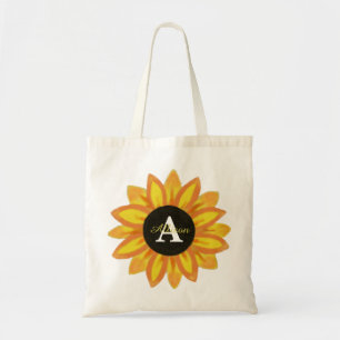 Monogram Personalised Sunflower Tote Bag