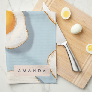 Monogram Personalised Sunny Side Up Egg Pattern Tea Towel