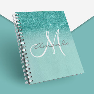 Monogram Personalised Turquoise Ombre Gift Notebook