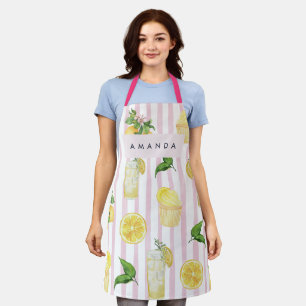 Monogram Personalised Watercolor Lemons Lemonade Apron