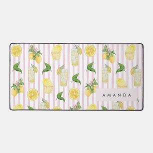 Monogram Personalised Watercolor Lemons Lemonade Desk Mat