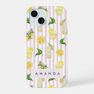 Monogram Personalised Watercolor Lemons Lemonade iPhone 15 Case