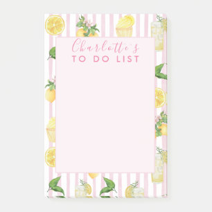 Monogram Personalised Watercolor Lemons Lemonade Post-it Notes