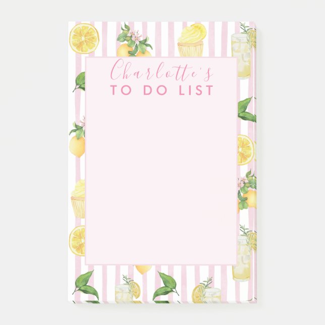 Monogram Personalised Watercolor Lemons Lemonade Post-it Notes (Front)