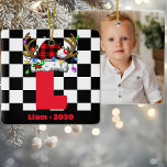 Monogram Personalised With Name Family Christmas Ceramic Ornament<br><div class="desc">Add a touch of personalised elegance to your holiday decor with the Monogram Personalised With Name Family Red and Black Christmas Ceramic Ornament. This beautifully designed ornament features a classic monogram alphabet, making it a timeless addition to your festive decorations. The rich red and black colour scheme, paired with a...</div>