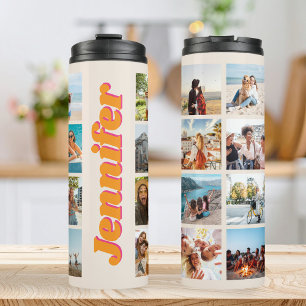 Monogram Personalized 16 Photo Collage Thermal Tumbler