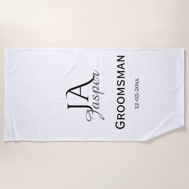 Monogram personalized groomsman best man name date beach towel (Front)