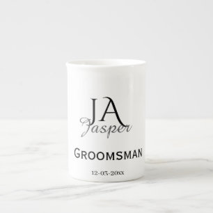 Monogram personalized groomsman best man name date bone china mug
