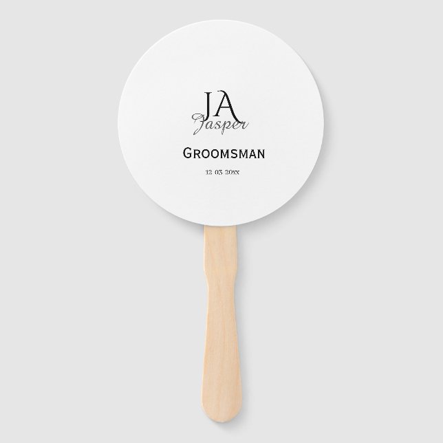 Monogram personalized groomsman best man name date hand fan (Front)