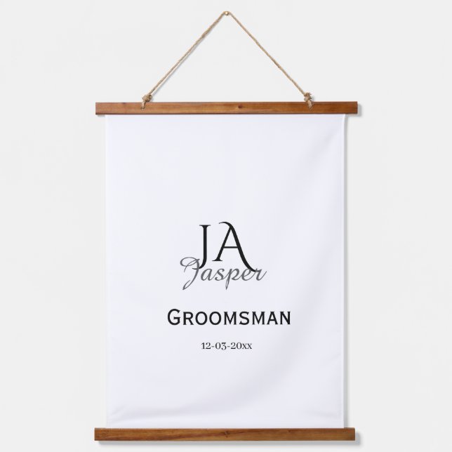 Monogram personalized groomsman best man name date hanging tapestry (Front)
