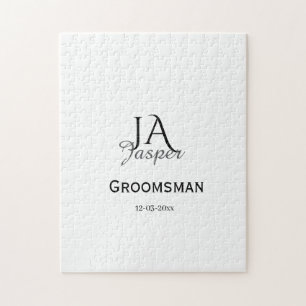 Monogram personalized groomsman best man name date jigsaw puzzle