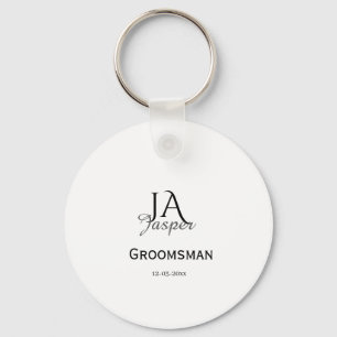 Monogram personalized groomsman best man name date key ring