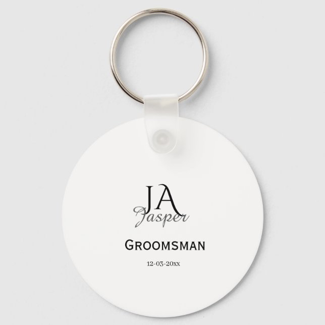 Monogram personalized groomsman best man name date key ring (Front)