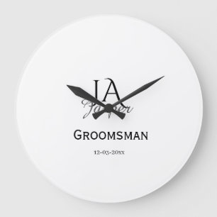 Monogram personalized groomsman best man name date large clock