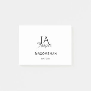 Monogram personalized groomsman best man name date post-it notes
