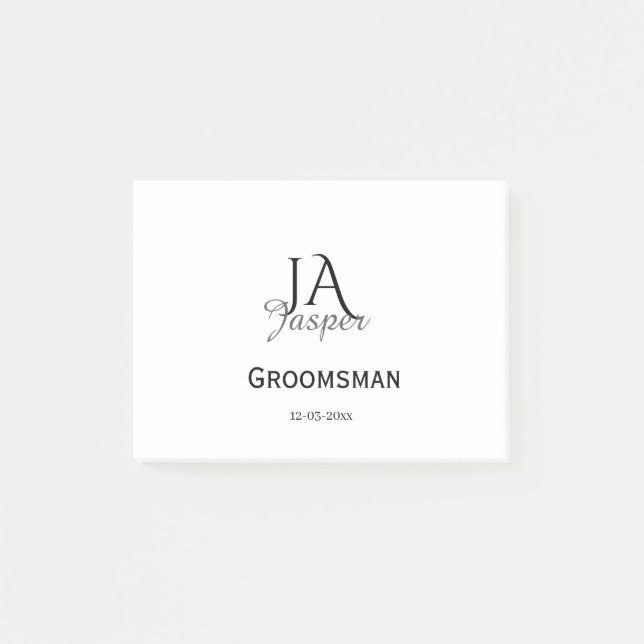 Monogram personalized groomsman best man name date post-it notes (Front)