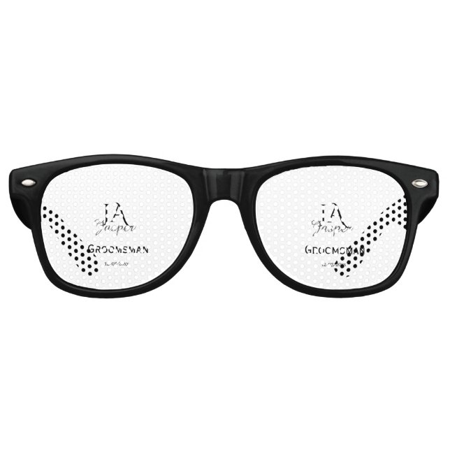 Monogram personalized groomsman best man name date retro sunglasses (Front)