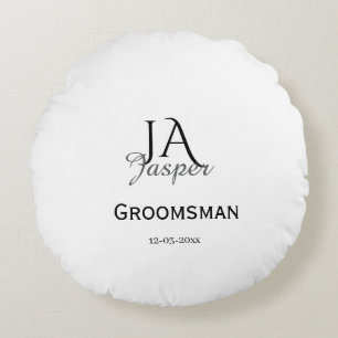 Monogram personalized groomsman best man name date round cushion