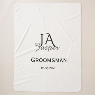 Monogram personalized groomsman best man name date sherpa blanket