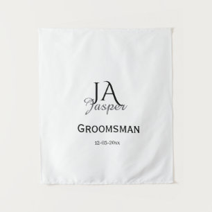Monogram personalized groomsman best man name date tapestry