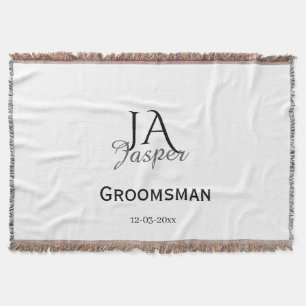 Monogram personalized groomsman best man name date throw blanket