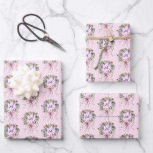 Monogram Personalized Initial Floral Wrapping Paper Sheet