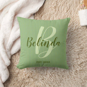 Monogram Personalized Initial Green Stripes Cushion