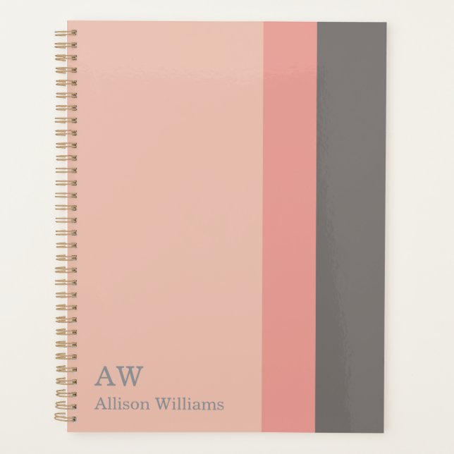 Monogram Personalized Pink, Rose Sand & Grey Planner (Front)