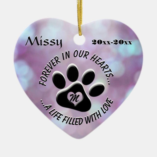 Monogram Pet Memorial Heart Ceramic Tree Decoration (Front)