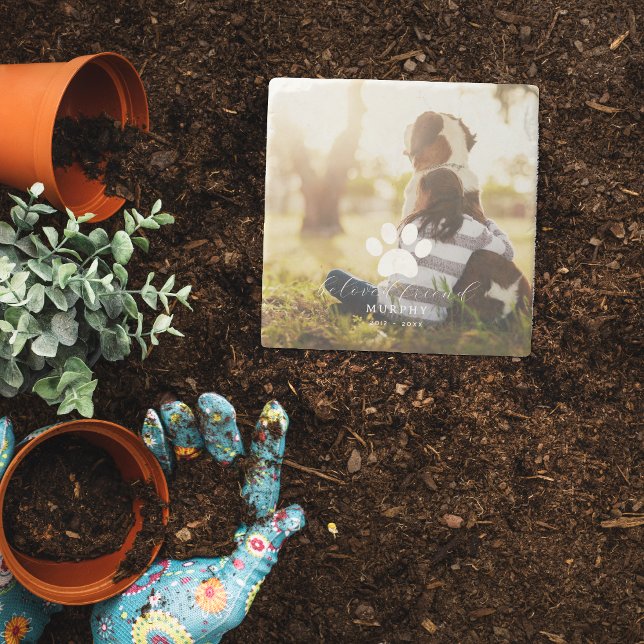 Monogram Pet Memorial Photo Garden Stone Coaster (Creator Uploaded)