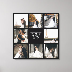 Monogram Photo Collage Black Border Canvas Print