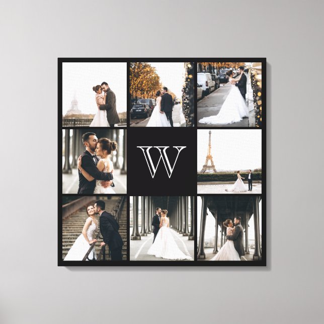 Monogram Photo Collage Black Border Canvas Print (Front)
